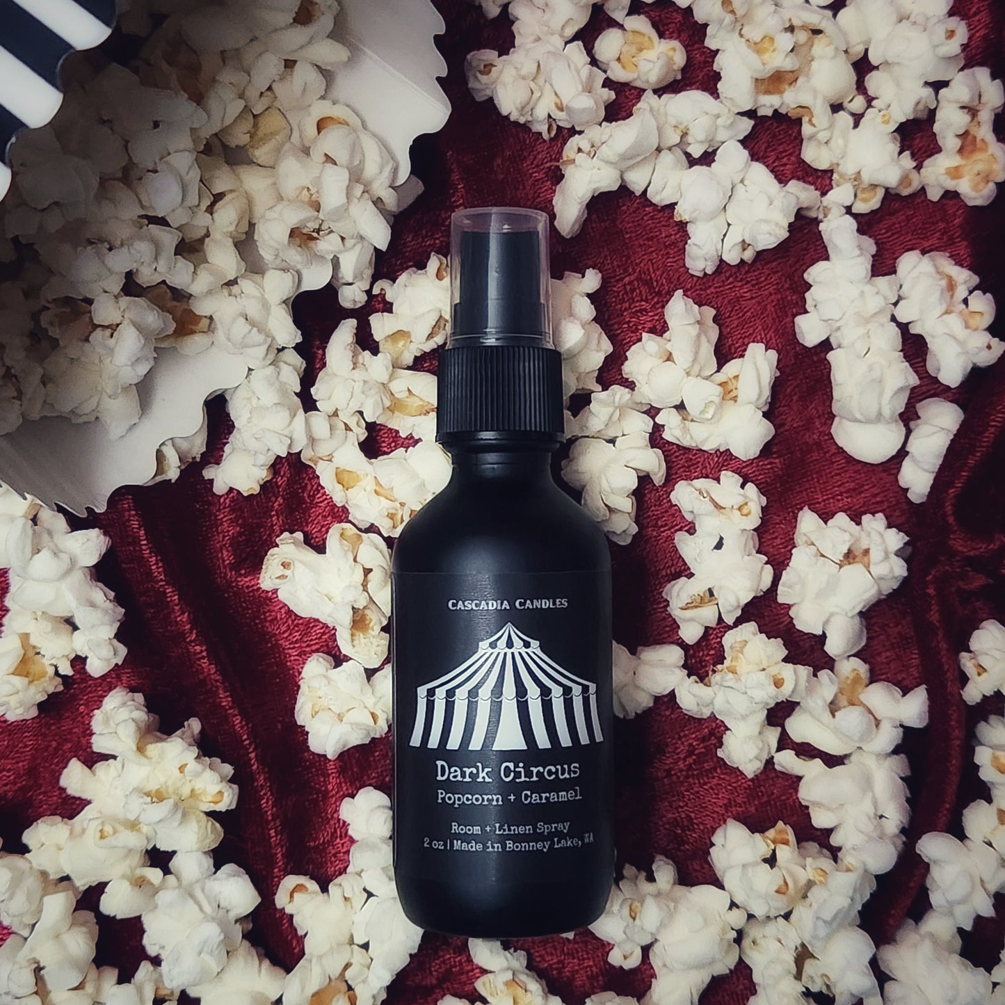 Dark Circus room and linen spray, front view