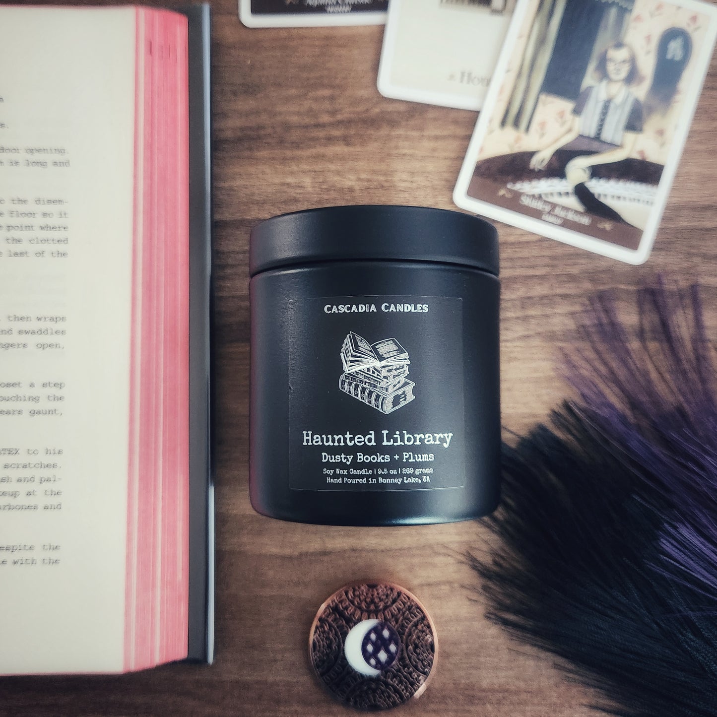 Haunted Library candle, flat lay view