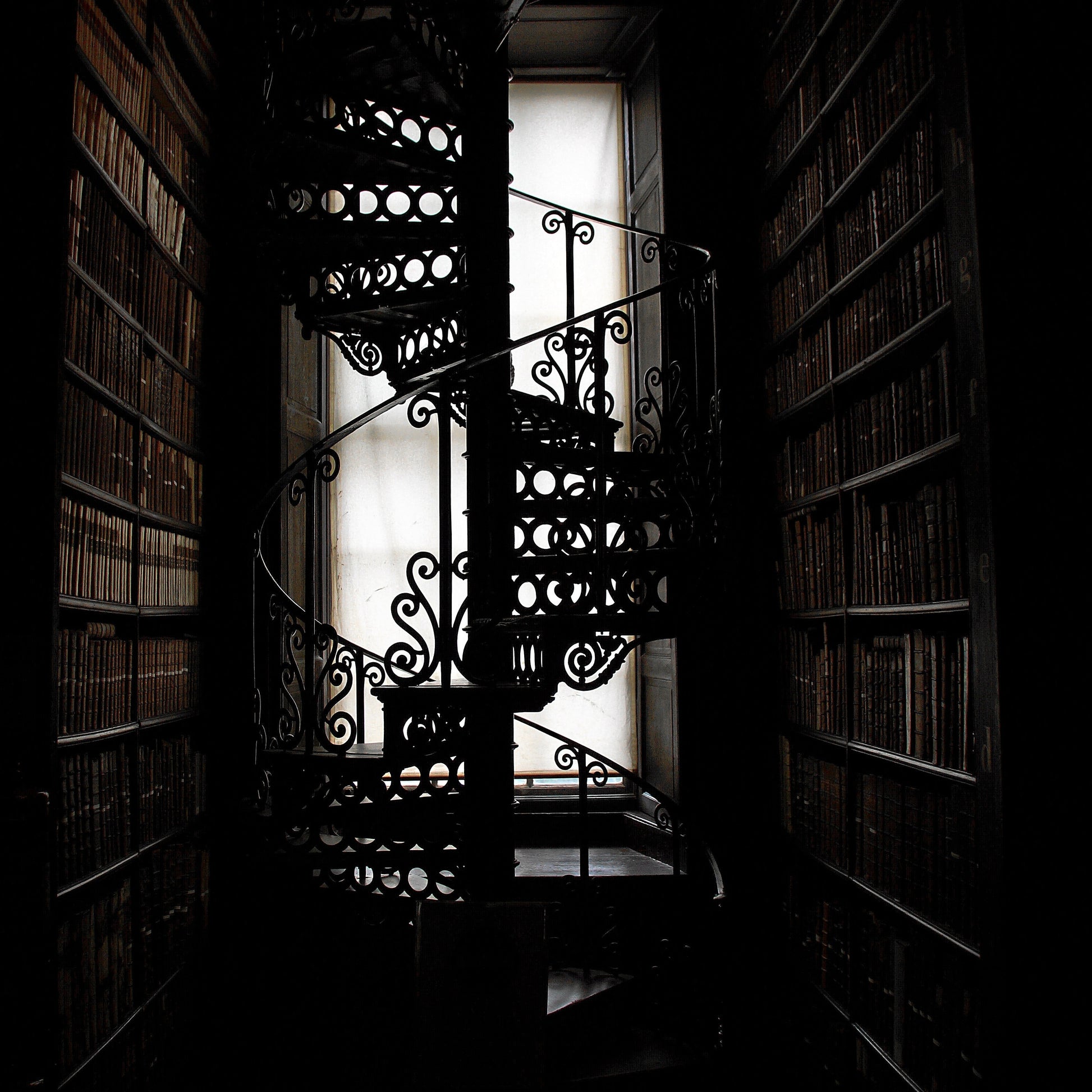 spiral staircase in library